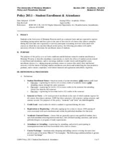 The University of Montana Western Policy and Procedures Manual Section 200 – Academic, Grant & Research Policies