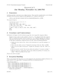 CS 431: Programming Languages Concepts  Homework #9 Homework # 9 due Monday, November 13, 2:00 PM