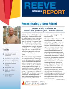 REEVE SPRING 2014 REPORT  Remembering a Dear Friend