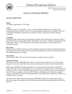 Clinton Presidential Library 1200 President Clinton Avenue Little Rock, AR[removed]Inventory for FOIA Request[removed]F  Records on Radio Marti