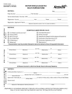 71A101[removed]Commonwealth of Kentucky DEPARTMENT OF REVENUE MOTOR VEHICLE USAGE TAX MULTI-PURPOSE FORM