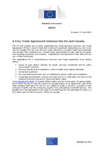 EUROPEAN COMMISSION  MEMO Brussels, 17 June[removed]A Free Trade Agreement between the EU and Canada