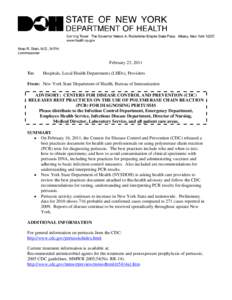 February 23, 2011 To: Hospitals, Local Health Departments (LHDs), Providers  From: New York State Department of Health, Bureau of Immunization