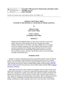 Publishing / Fear of crime / Letter to the editor / Salience / Crime statistics / Newspaper / Violent crime / Federal Bureau of Investigation / Criminology / Crime / Law enforcement