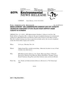 Media Advisory: EPA Administrator Johnson and Gov. Doyle to Celebrate Completion of Hog Island Inlet/Newton Creek Cleanup in Superior, 05-OPA-246, November 2005