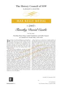 The History Council of NSW is pleased to award the Max Kelly Medal for