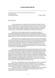 Microsoft Word - Richard Kemp Letter to Sydney University  12 March 2015.doc