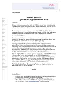 Press Release  Demand grows for global food supplement GMP guide  Australia