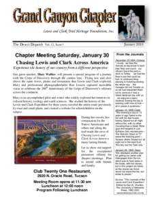Lewis and Clark Trail Heritage Foundation, Inc. The Desert Dispatch Vol. 13, Issue 1 January[removed]Chapter Meeting Saturday, January 30