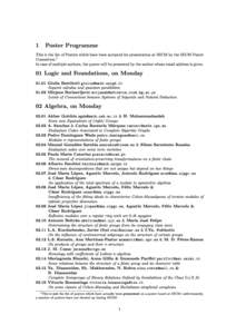 1 Poster Programme This is the list of Posters whi
h have been a

epted for presentation at 5ECM by the 5ECM Poster Committee.1 In 
ase of multiple authors, the poster will be presented by the author whose email address 