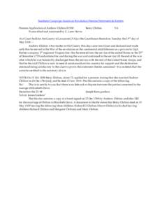 Southern Campaign American Revolution Pension Statements & Rosters Pension Application of Andrew Chilton R1930 Transcribed and annotated by C. Leon Harris Betsy Chilton