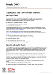 Music[removed]Teaching and learning resources: Aboriginal and Torres Strait Islander perspectives