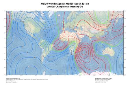 US/UK World Magnetic Model - Epoch[removed]Annual Change Total Intensity (F) 135°W 45°W