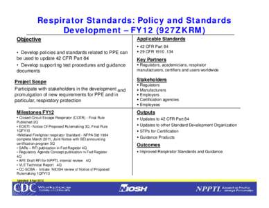 Respirator Standards: Policy and Standards Development –FY12 (927ZKRM)