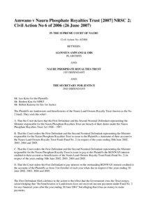 Amwano v Nauru Phosphate Royalties Trust[removed]NRSC 2; Civil Action No 6 of[removed]June 2007)