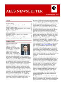 AEES NEWSLETTER Contents President’s Report .................................................................. 1	
   Insights into the 2011 great Japan earthquake ...................... 2	
   IAEE Matters ...........