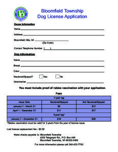 Bloomfield Township Dog License Application Owner Information Name