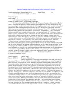Southern Campaign American Revolution Pension Statements & Rosters Pension Application of Thomas Davis R2755 Transcribed and annotated by C. Leon Harris. Rachel Davis