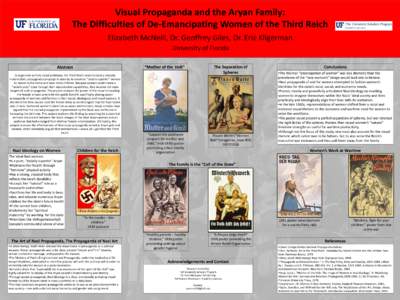 Visual Propaganda and the Aryan Family: The Difficulties of De-Emancipating Women of the Third Reich Elizabeth McNeill, Dr. Geoffrey Giles, Dr. Eric Kligerman University of Florida  In alignment with its racial ambitions