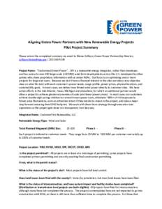 Aligning Green Power Partners with New Renewable Energy Projects Pilot Project Summary, Customized Green Power,  CFR renewable energy integrator