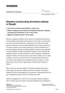 Press Release: Siemens constructing driverless subway in Riyadh