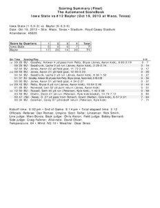 Scoring Summary (Final) The Automated ScoreBook Iowa State vs #12 Baylor (Oct 19, 2013 at Waco, Texas)