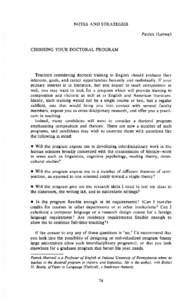 NOTES AND STRATEGIES Patrick Hartwell CHOOSING YOUR DOCTORAL PROGRAM  Teachers considering doctoral training in English should evaluate their