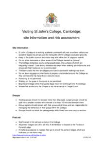 Visiting St John’s College, Cambridge: site information and risk assessment Site information • • •