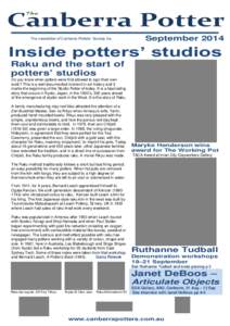 The  Canberra Potter The newsletter of Canberra Potters’ Society Inc.  September 2014