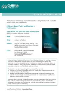 CMSBOOK LAUNCH INVITATION  The School of Criminology and Criminal Justice is delighted to invite you to the