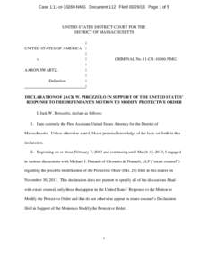 Case 1:11-cr[removed]NMG Document 112 Filed[removed]Page 1 of 5  UNITED STATES DISTRICT COURT FOR THE DISTRICT OF MASSACHUSETTS | UNITED STATES OF AMERICA |