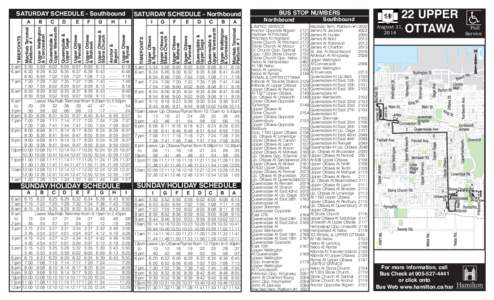 SATURDAY SCHEDULE - Southbound Upper Wellington & Concession Queensdale & Upper Wentworth