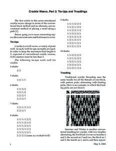 Crackle Weave, Part 2: Tie-Ups and Treadlings  The first article in this series introduced crackle weave design in terms of the conventional block method and an alternate, unconventional method of placing a motif along a