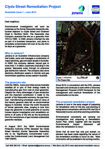 Clyde Street Remediation Project Newsletter Issue 1 – June 2014 Dear neighbour, 	  N