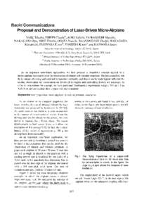 Rapid COmmunicatiOnS PropoSal and Demonstration of Laser-DriVen Micro-Airplane YABE Takashi PHIPPS Claudel) AOKI Keiichi, YAMAGUCHI Masashi, NAKAGAWA Ryu, MlNE Hitoshi, OGATA Youichi, BAASANDASH Choijil, NAKAGAWA Masamic