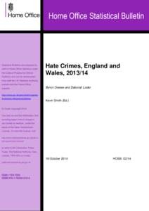 Hate Crimes, England and Wales, [removed]