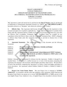 Misc. Contracts and Agreements No. GRANT AGREEMENT CONNECTOREGON V OREGON DEPARTMENT OF TRANSPORTATION