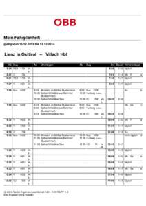 Mein Fahrplanheft gultig ¨ vom[removed]bis[removed]Lienz in Osttirol – Villach Hbf