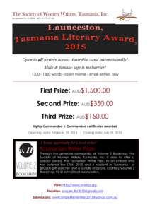 COMPETITION ENTRY FORM & RULES LAUNCESTON, TASMANIA LITERARY AWARD, 2015 condensed document
