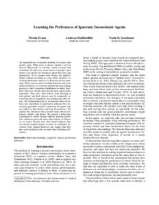 Learning the Preferences of Ignorant, Inconsistent Agents Owain Evans ¨ Andreas Stuhlmuller