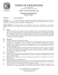 TOWN OF NEWINGTON 131 CEDAR STREET NEWINGTON, CONNECTICUT[removed]PAUL J. FETHERSTON TOWN MANAGER