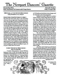 The Newport Dancers’ Gazette Newport Dance Week Editor: Katy Bishop, The Commonwealth Vintage Dancers 1890’s ball at the Astor’s Beechwood Friday, 580 Bellevue Ave., Newport Directions from Portsmouth Abbey :