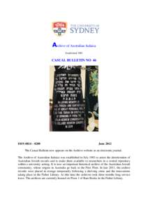 Archive of Australian Judaica Established 1983 CASUAL BULLETIN NO 46  ISSN 0814 – 8288