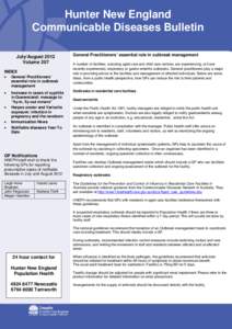 Hunter New England Communicable Diseases Bulletin July/August 2012 Volume 207 INDEX •