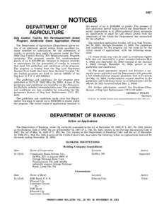 5827  NOTICES DEPARTMENT OF AGRICULTURE Dog Control Facility Bill Reimbursement Grant