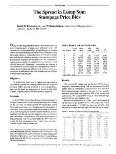 Field Note  The Spread in Lump Sum StumpagePrice Bids David B. Kittredge, Jr. and William Haslam, University of MassachusettsAmherst, Amherst, MA 01003.