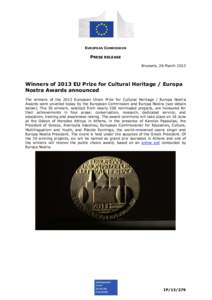 EUROPEAN COMMISSION  PRESS RELEASE Brussels, 26 March[removed]Winners of 2013 EU Prize for Cultural Heritage / Europa