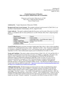 Attachment B Superintendent’s Memo[removed]August 29, 2014 Virginia Department of Education Office of Program Administration and Accountability Elementary and Secondary Education Act of 1965