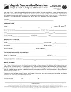 4-H Adult Health History Report Form Publication 4H[removed]INSTRUCTIONS: Please provide information concerning your health for participation in 4-H Events for the current year.