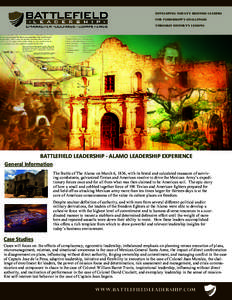 developing today’s business leaders for tomorrow’s challenges through history’s lessons BATTLEFIELD LEADERSHIP - ALAMO LEADERSHIP EXPERIENCE General Information